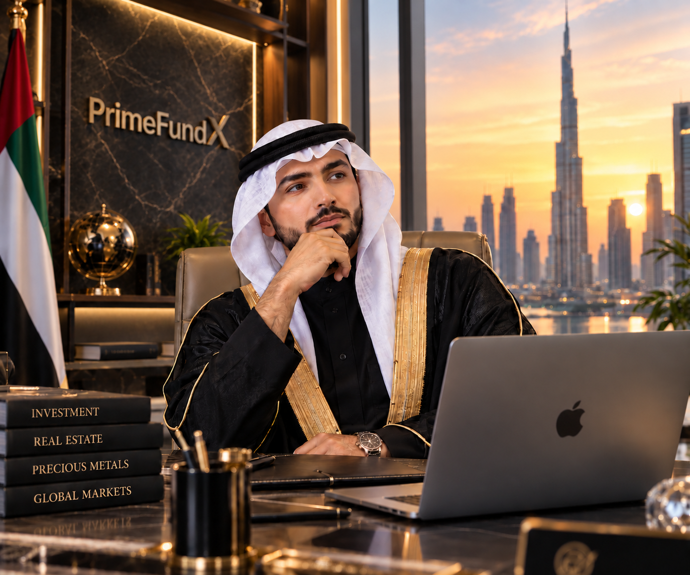 Khalid Al Nuaimi at the PRIME FUNDX office overlooking Dubai