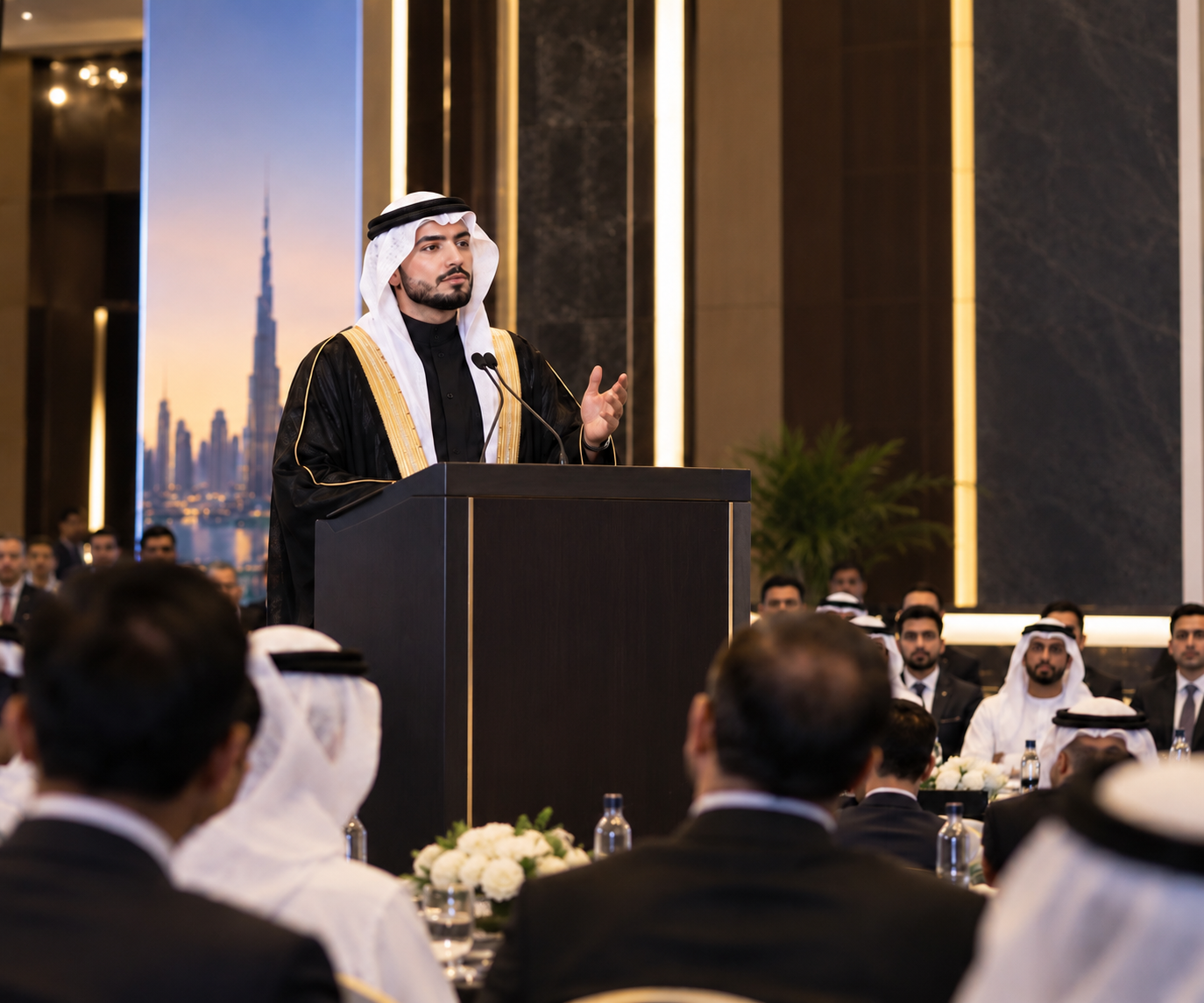 Addressing a business gathering in Dubai